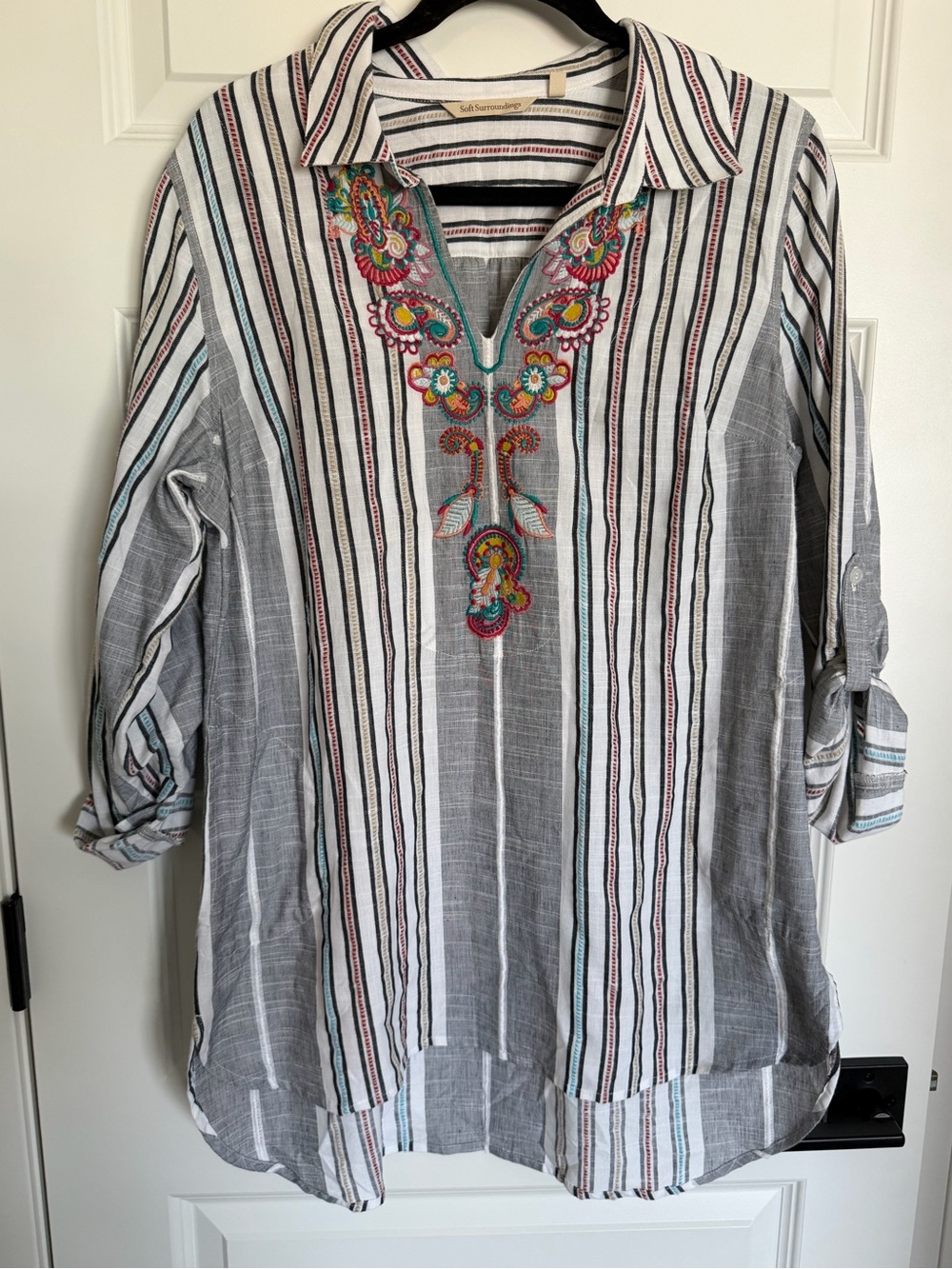 Soft Surroundings Embroidered Stripe Tunic Sz L